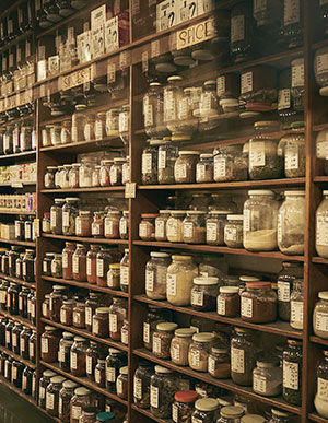 Store shelves with spices